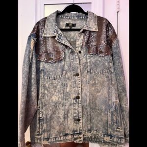 Boutique Brand Distressed oversized denim jacket with snakeskin sequins